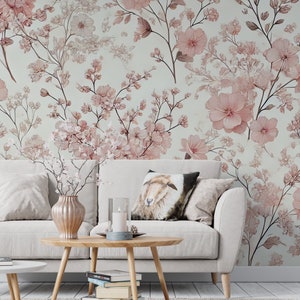 Pink Watercolor Flower Wallpaper, Peony Blossom Wall Mural, Large Peony Flowers Wallpaper, Minimalist Peonies Wall Decal, Floral Wallpaper