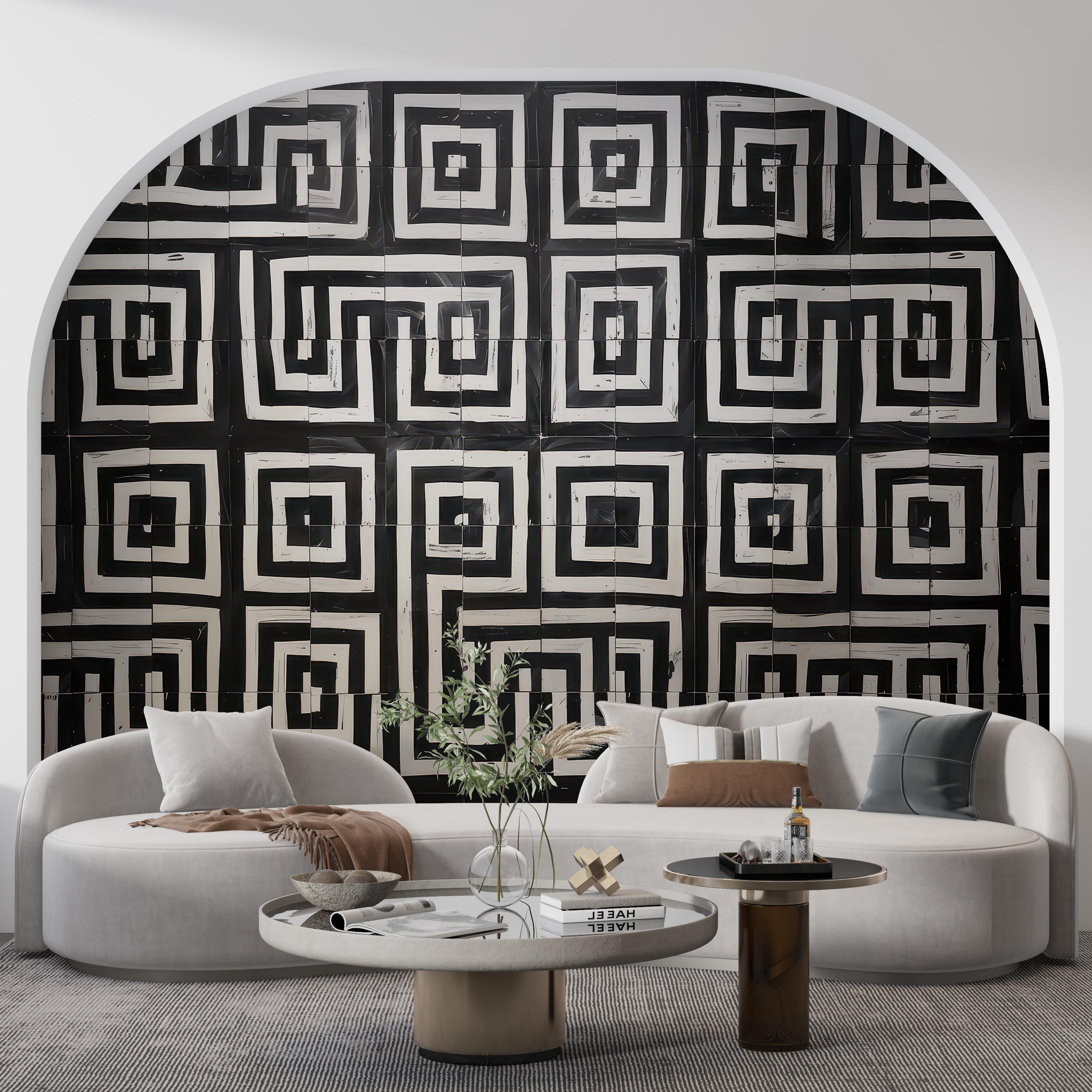3D Modern Geometric Wall Art, Black and White Linear Wall Decal, Minimalist Abstract Wall Mural, Living Room and Bedroom Art Deco Wallpaper