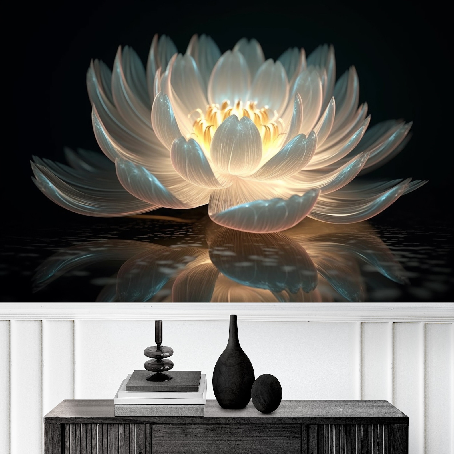 3D White Lotus on the Water Wallpaper for Living Room, Bedroom and