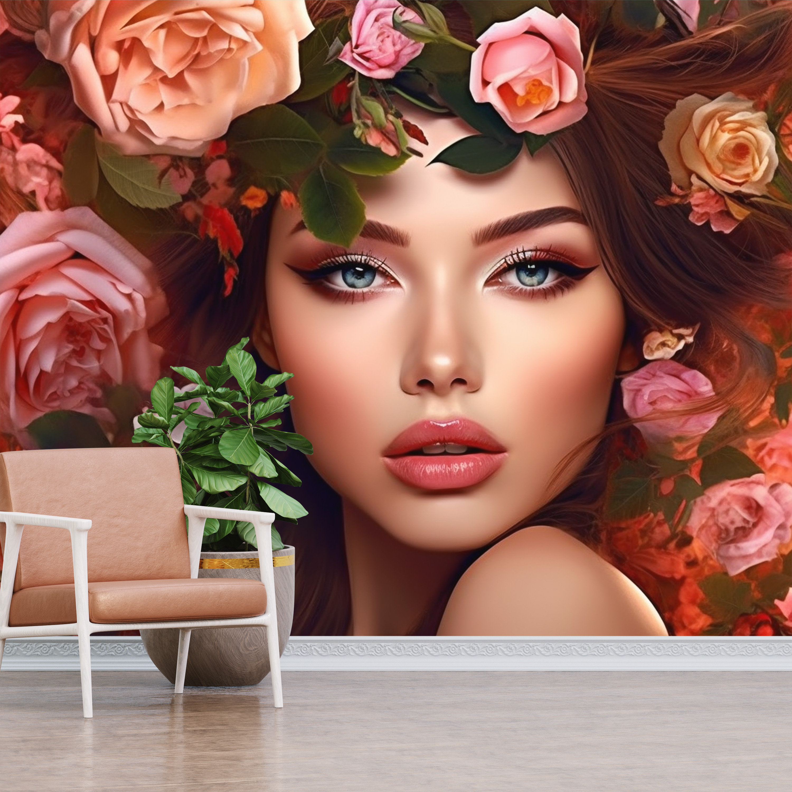 Abstract Woman Art Wallpaper for Hairdresser and Beauty Salon Decor