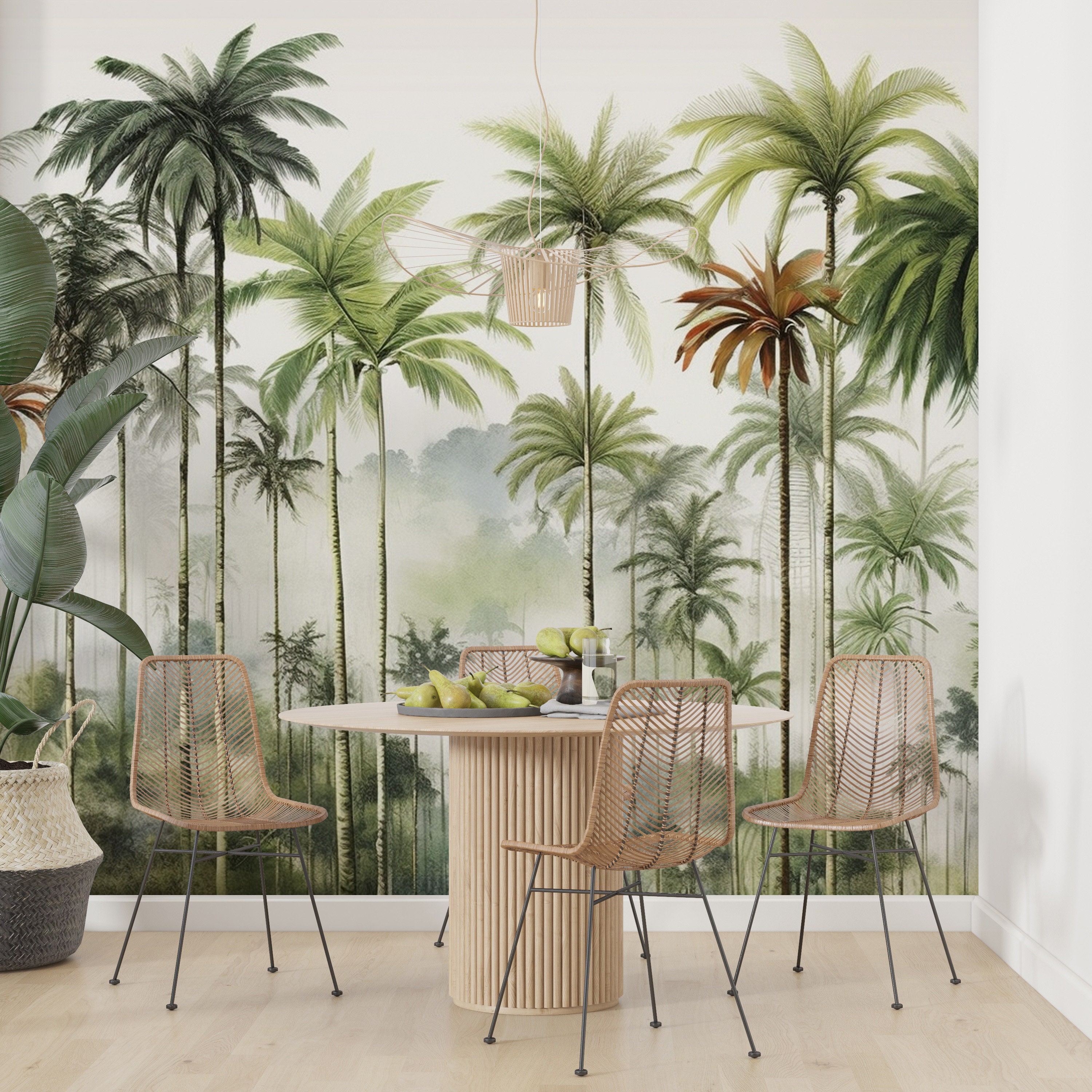 Palm Trees Exotic Wallpaper Green Jungle Landscape Mural - Etsy