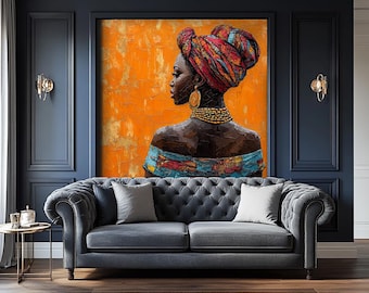African Woman Wallpaper, Artistic Colorful Dress Wall Art, Black Woman Wall Mural, Removable Modern Mural Decor