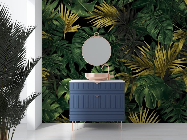 Tropical Green Leaves, Jungle Background Wallpaper, Peel and Stick Leaf ...