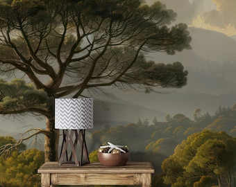 Retro Scenic Wallpaper, Historical Tree Wall Mural, Vintage Landscape Wallpaper, Rural Painting Wallpaper, Panoramic Wallpaper