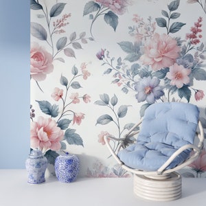 Soft Multi Color Floral Wallpaper, Pink Watercolor Wallpaper, Peony Wall Mural, Large Peony Flower Wallpaper, Minimalist Peonies Wall Art