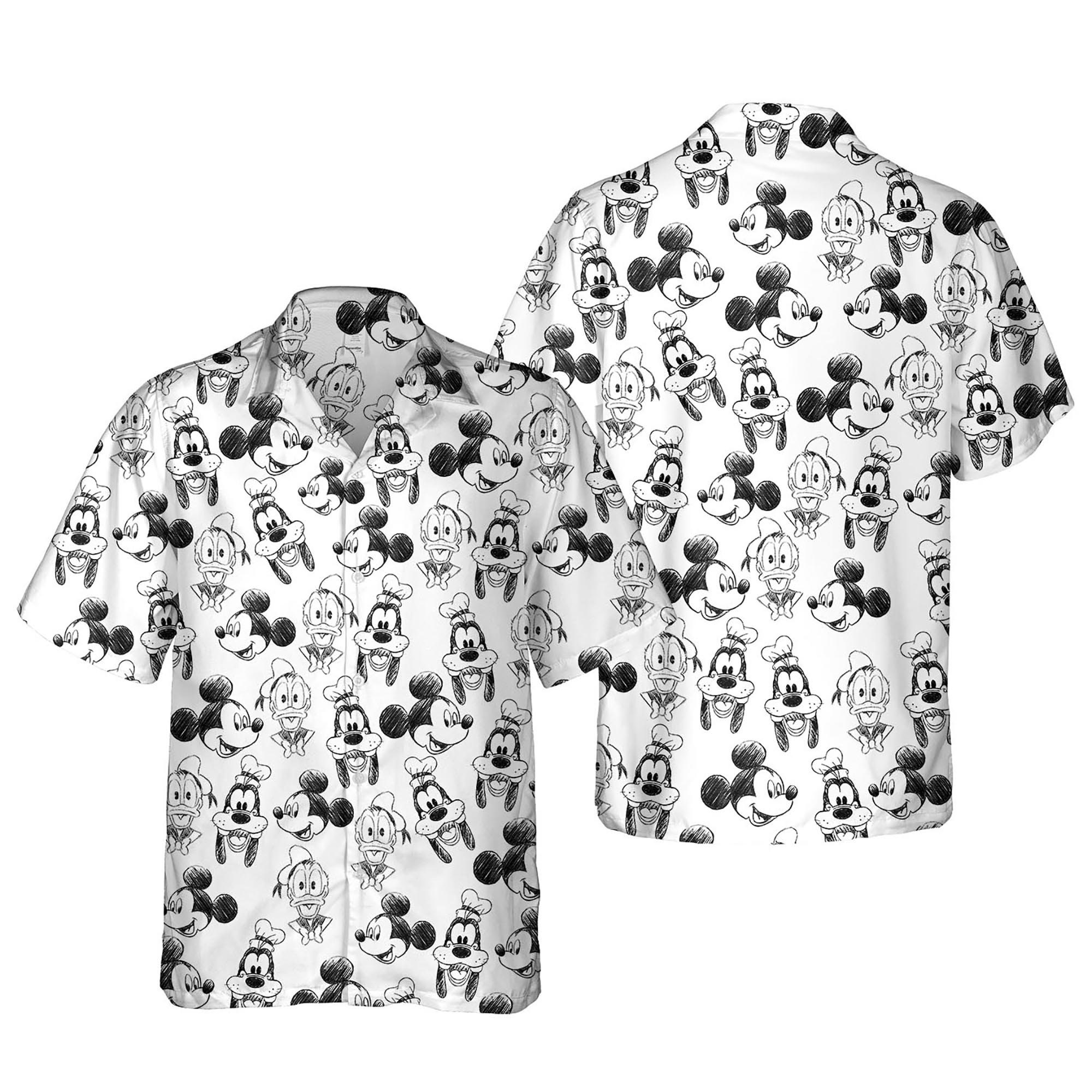 Discover Retro Mickey And Friends Sketch Art Hawaiian Shirt