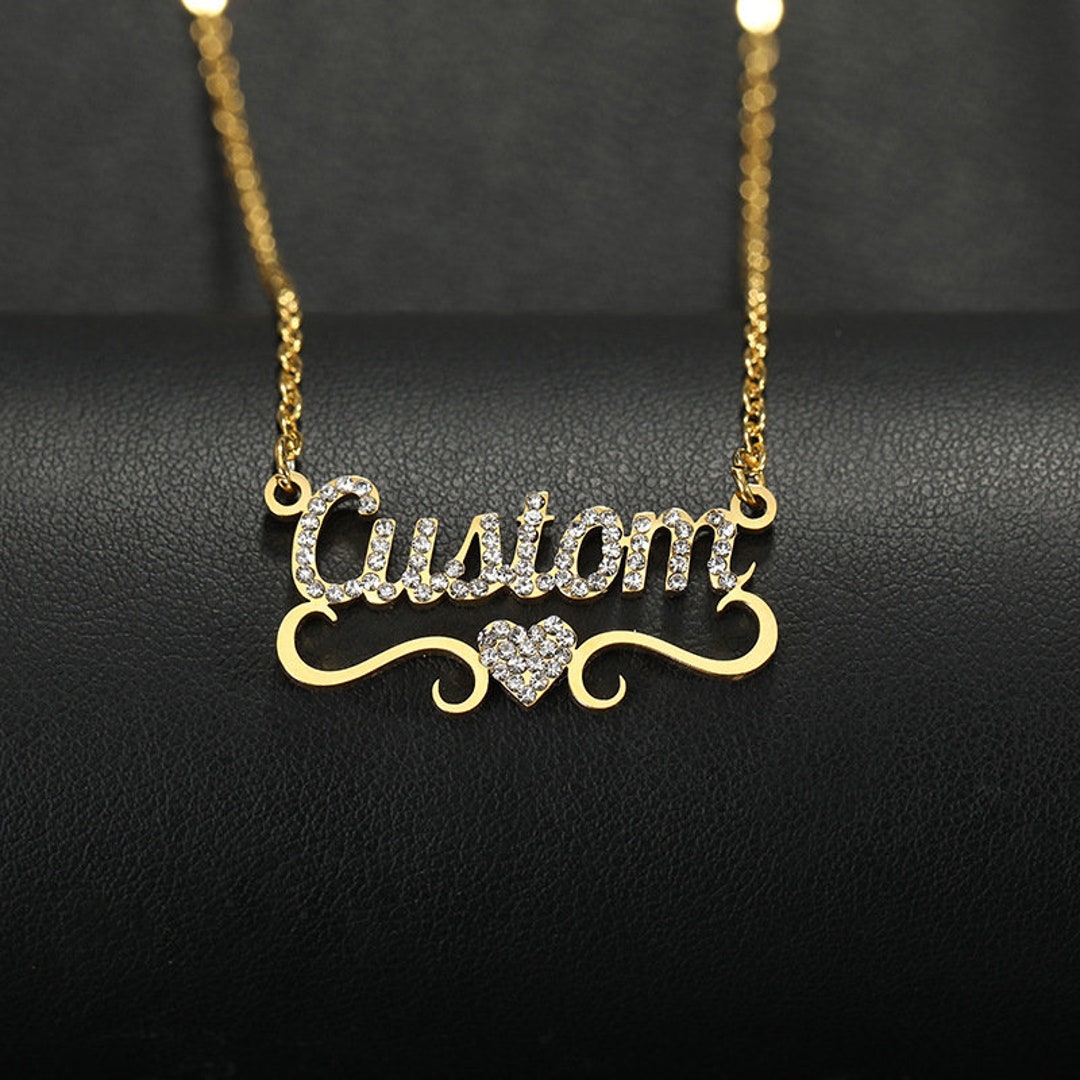 Gold DIY Name Necklace With Heart Diamond Design Etsy