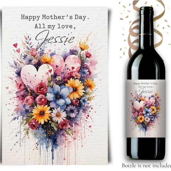 Personalized Mother's Day Wine Bottle Label: Customizable Gift | Digital Download or a Physical Printed Label | Custom Message Celebration