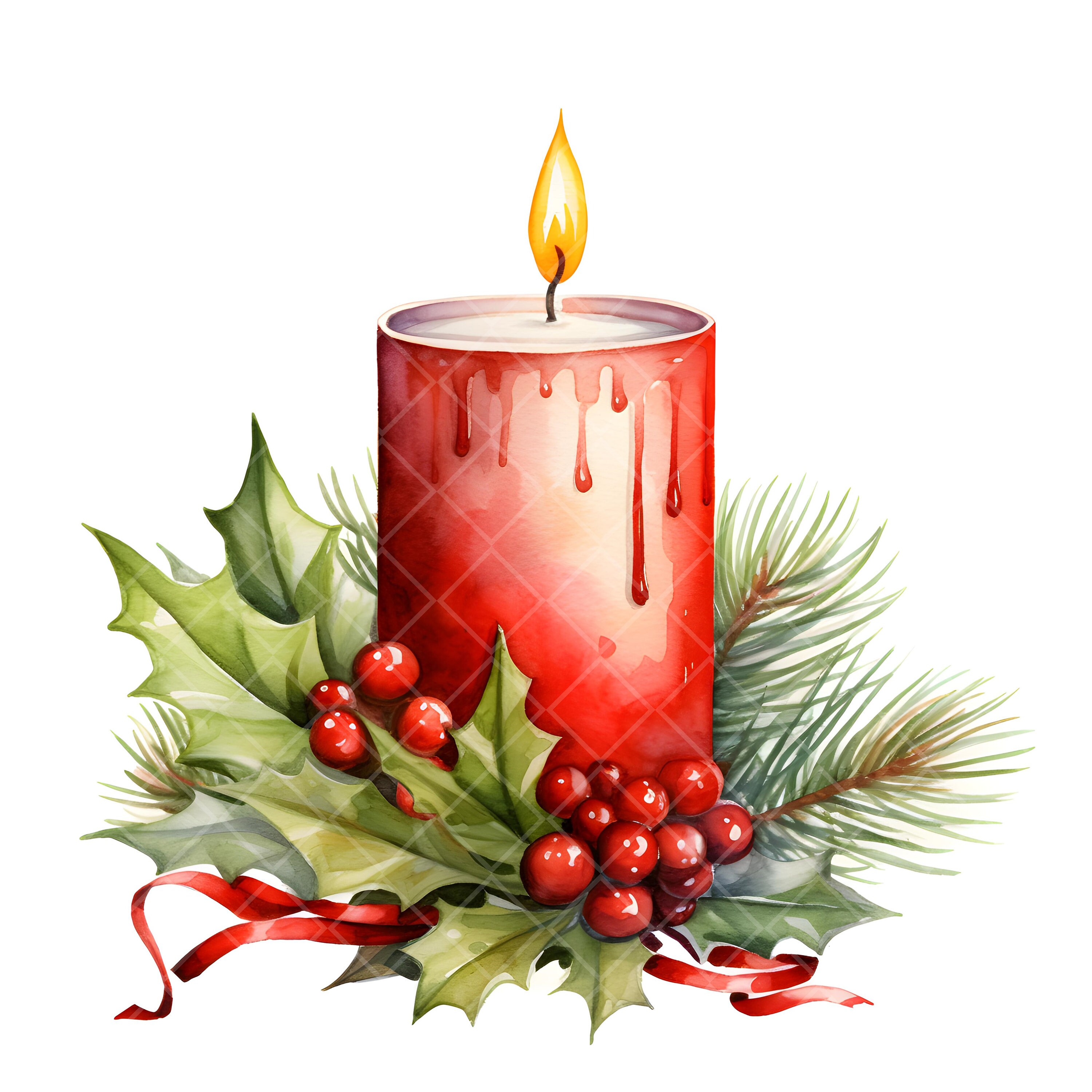 Christmas Candle Clipart Watercolor Candle Clipart Holiday Clipart ...