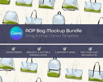 Bag Mockup Bundle, Drag and Drop Canva frame, AOP Mockup, Print on DemandAll Over Print Design