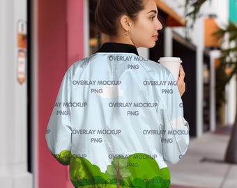 Trendy AOP Bomber Jacket Mockup BACK with Transparent Overlay - Canva Compatible