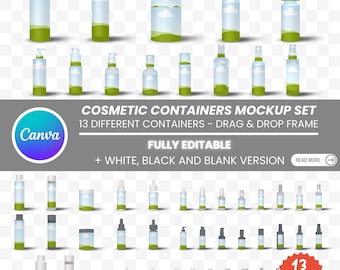 Cosmetic Container Mockup Canva Template, Canva Beauty Mockup, Canva Bottle Mockup, Customizable Cosmetic Mockup Kit, Drag & Drop Frame