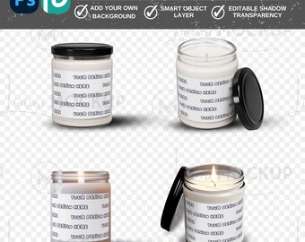 Candle Mockup Bundle, Soy Candle, Smart Object (PSD File)