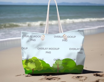 Weekender Tote Bag Mockup, All Over Print Design, Canva Compatible AOP Tote Bag Mockup, All Over Print Tote Bag, Rope Handle Tote Bag