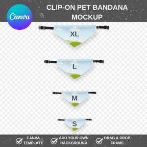 Clip-on Haustier-Bandana | Canva Vorlage | Haustier Kragen | Haustier-Bandana-Kragen Mockups | Ziehe Rahmen
