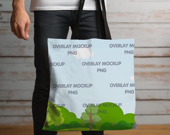 AOP Tote Bag Mockup, Printify Black Handle Bag (PNG)