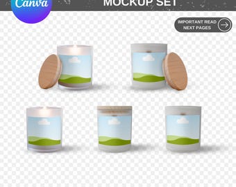 Frosted Glass Candle Mockup Bundle, Drag and Drop Canva Template