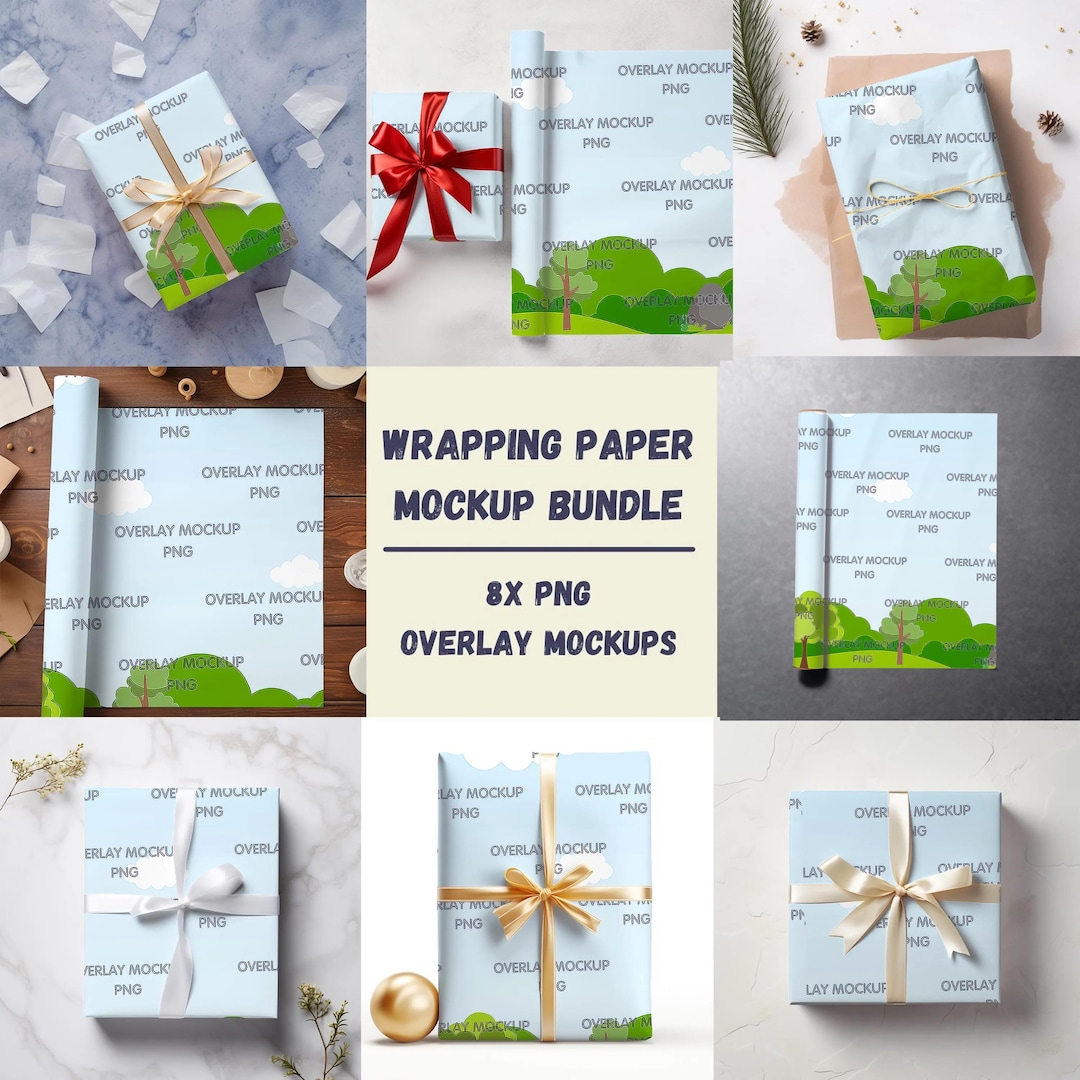 Wrapping Overlay Festive Wrapping Paper Mockup: Christmas Mockup Bundle With Overlay PNG ...