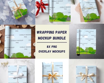 Feestelijk inpakpapiermodel: kerstmodelbundel met overlay, png