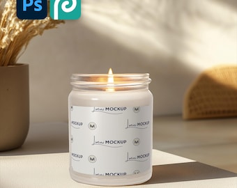 Candle Mockup PSD | Smart Object, Soy Candle Label, POD (Digital Download)