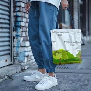 AOP Tote Bag Mockup - Blue Handle, Printify Mockup, AOP Tote Bag Mock Up, All Over Print Tote Bag, Mock Up Bag, Tote Bag, Printful POD Tote