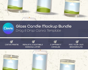 Glass Candle Mockup Bundle, Drag & Drop Canva Template