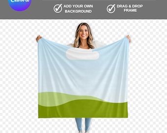 Blanket Mockup Canva, Plush Minky or Velveteen, Drag & Drop Frame (Digital Download)