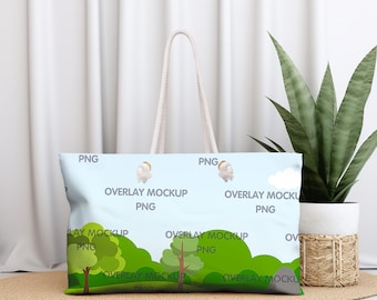 Weekender Tote Bag Mockup, AOP Design, Canva Compatible (PNG)