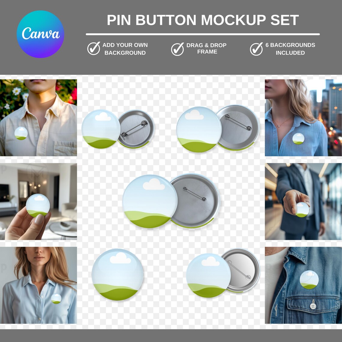 Round Button Pin Insert Round Button Pin Mockup Template, Canva Editable (PDF) - Etsy