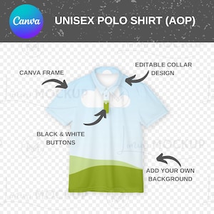 Trendy All-Over Print Unisex Polo Shirt Template for Canva - Print on Demand Mockup