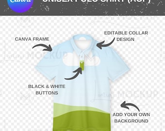 Trendy All-Over Print Unisex Polo Shirt Template for Canva - Print on Demand Mockup
