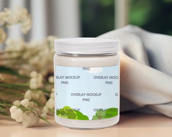 Scented Soy Candle Mockup, White Lid, Canva Compatible (PNG)