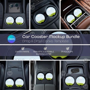 Pode incluir: Um pacote de maquetes de sete porta-copos para carro com uma camada de sombra realista. Os porta-copos são mostrados em diferentes porta-copos de carro. Os porta-copos são personalizáveis e podem ser usados para criar um design único para o seu carro.