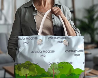 Weekender Tote Bag Mockup, All Over Print Design, Canva Compatible (PNG)