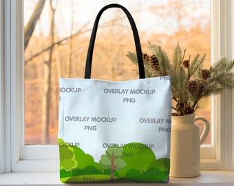 AOP Tote Bag Mockup, Black Handle, Printify Mockup (PNG)