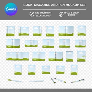 25 Canva-modellen voor boeken en pennen, mock-up voor boekomslag, KDP-mockup, mock-up voor Canva Magazine, mock-up voor Canva e-boeken