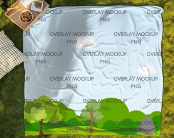Picnic Blanket Mockup: Transparent Overlay PNG (Digital Download)