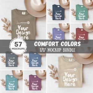 57X Comfort Colors 1717 Flatlay T-shirt Mockup Bundle C1717 Flatlay Mockup Bundle Folded Tee Mockup Comfort Colors Shirt Unisex shirt Mockup
