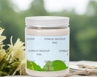 Scented Soy Candle Mockup, White Lid, Canva Compatible (PNG File)