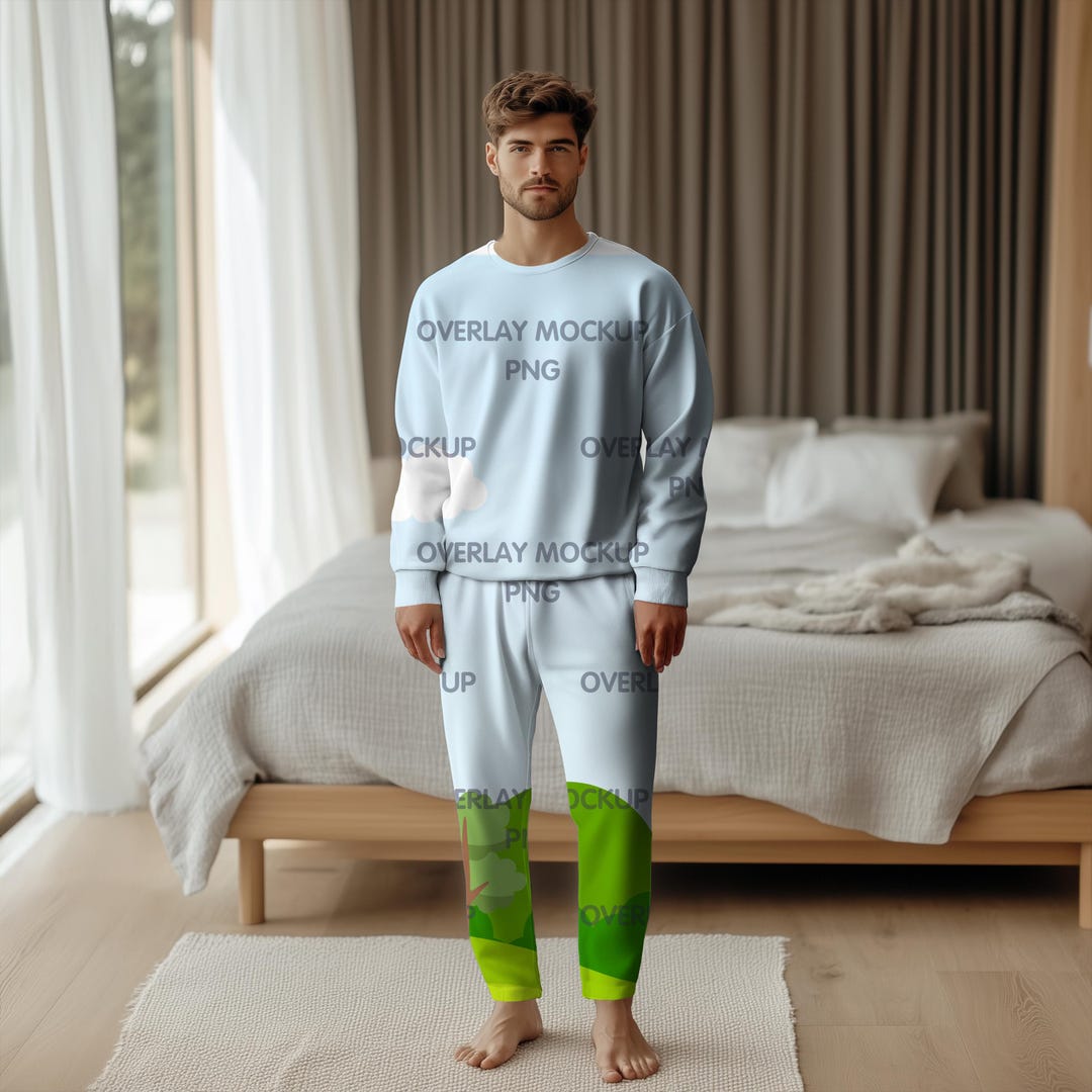 Men's Pajama Set Mockup, Sleepwear Mockup Customizable, Pajama Pants ...
