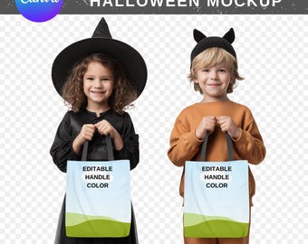 AOP Kids Tote Bag Mockup, Halloween Design (Canva Template)
