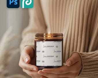 Amber Candle Mockup 9oz, PSD Smart Object, Lifestyle Mockup (Digital Download)