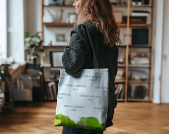 AOP Tote Bag Mockup, Printify All Over Print with Black Handle (PNG)