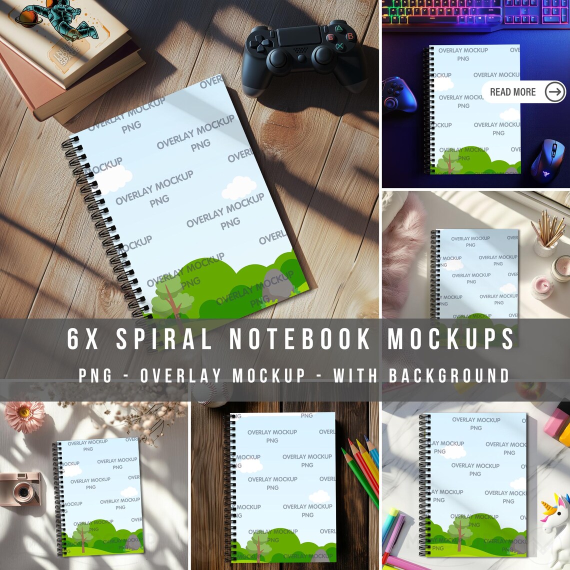 Notebook Overlsy Spiral Notebook Mockup Bundle, Kids Stationery (PNG Overlay) - Etsy
