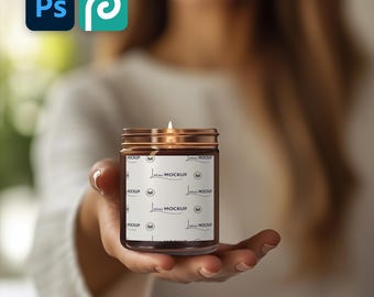 9oz Amber Candle Mockup, Smart Object Layers (PSD File)
