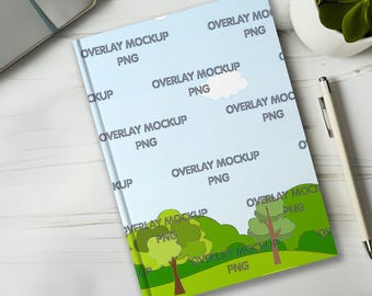Hardcover-Notizbuchmockup, Canva-kompatibel, transparentes Overlay PNG