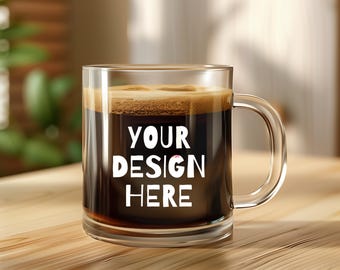 Clear Glass Mug Mockup | Boho Coffee Cup, PNG (Digital Download)