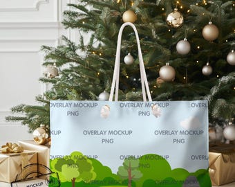 Weekender Tote Bag Mockup, All Over Print Design, Rope Handle (PNG File)