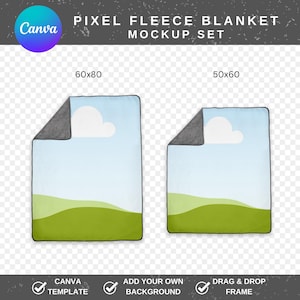 Pixel Fleece Blanket (AOP) Mockup Set für Canva - Drop Design Template