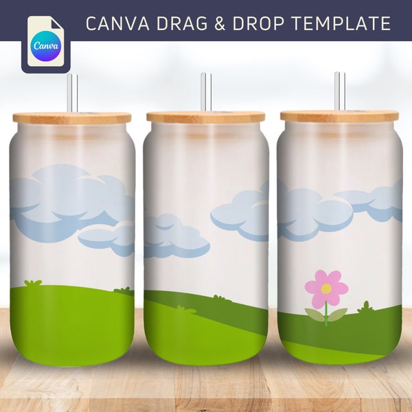 16oz frosted Glass Libbey Mockup - Full View Wrap Mockup - Libbey Glass Can Mockup - Canva Drag and Drop Mockup